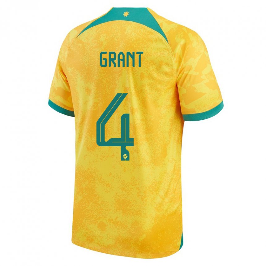 Uomo Maglia Australia Rhyan Grant #4 D'oro Kit Gara Home 22-24 Maglietta