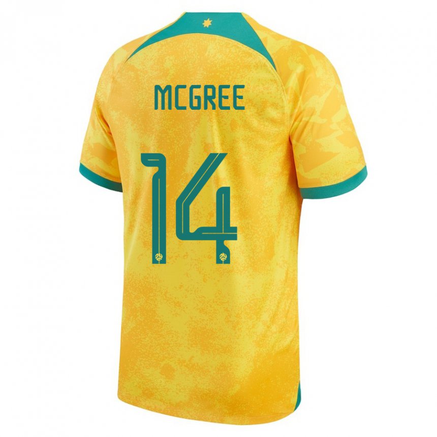 Uomo Maglia Australia Riley Mcgree #14 D'oro Kit Gara Home 22-24 Maglietta