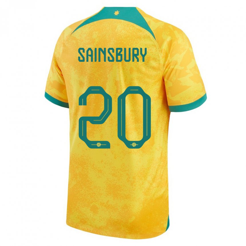 Uomo Maglia Australia Trent Sainsbury #20 D'oro Kit Gara Home 22-24 Maglietta