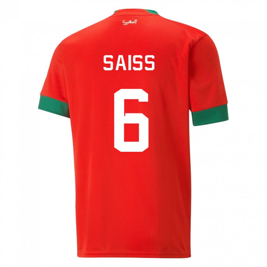 Uomo Maglia Marocco Romain Saiss #6 Rosso Kit Gara Home 22-24 Maglietta