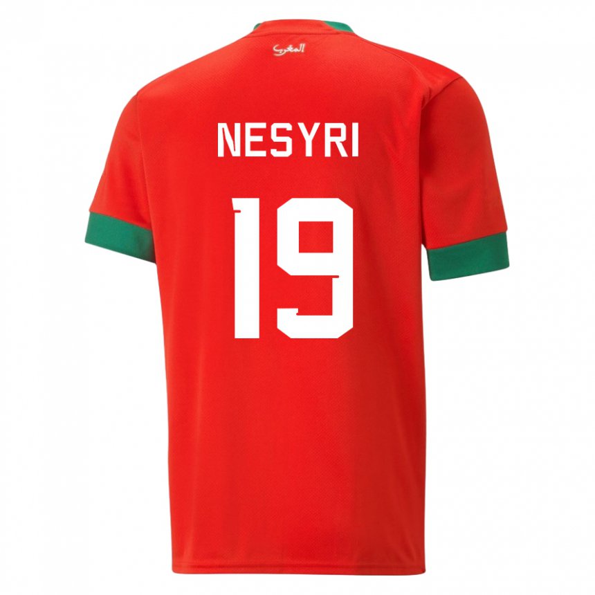 Uomo Maglia Marocco Youssef En-nesyri #19 Rosso Kit Gara Home 22-24 Maglietta