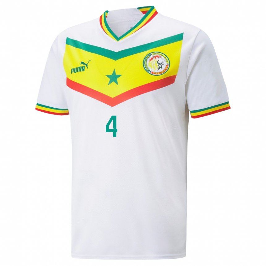 Uomo Maglia Senegal Pape Abou Cisse #4 Bianco Kit Gara Home 22-24 Maglietta