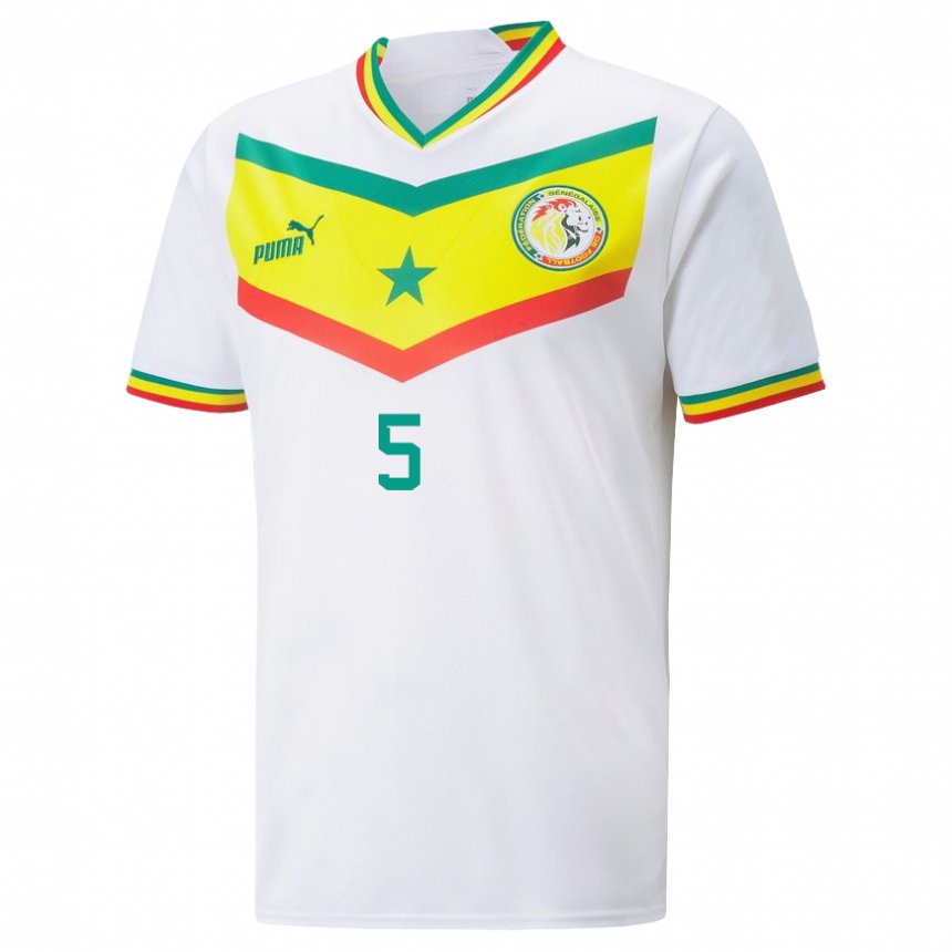 Uomo Maglia Senegal Idrissa Gueye #5 Bianco Kit Gara Home 22-24 Maglietta