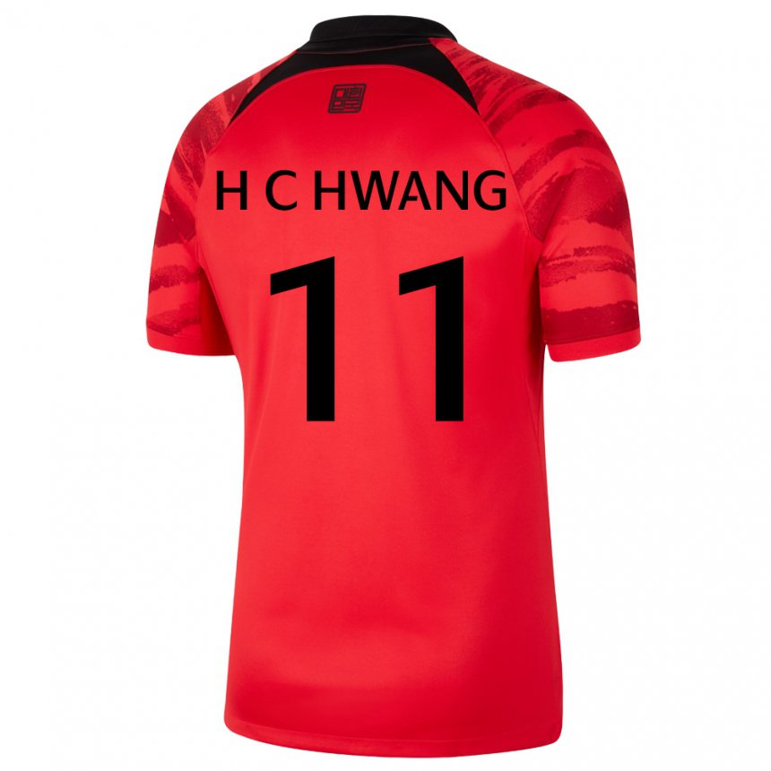 Uomo Maglia Corea Del Sud Hee-chan Hwang #11 Rosso Nero Kit Gara Home 22-24 Maglietta