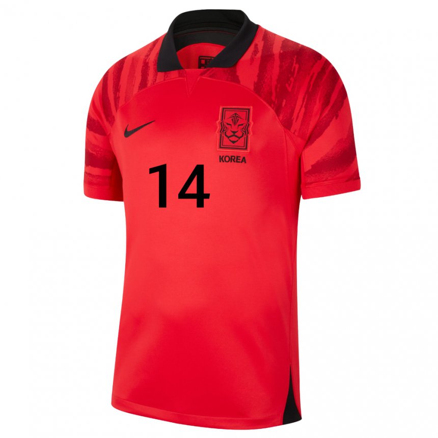 Uomo Maglia Corea Del Sud Chul Hong #14 Rosso Nero Kit Gara Home 22-24 Maglietta