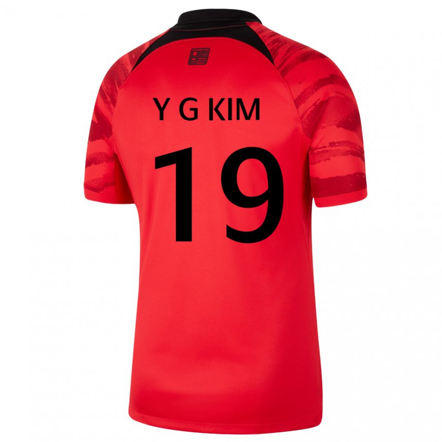 Uomo Maglia Corea Del Sud Young-gwon Kim #19 Rosso Nero Kit Gara Home 22-24 Maglietta