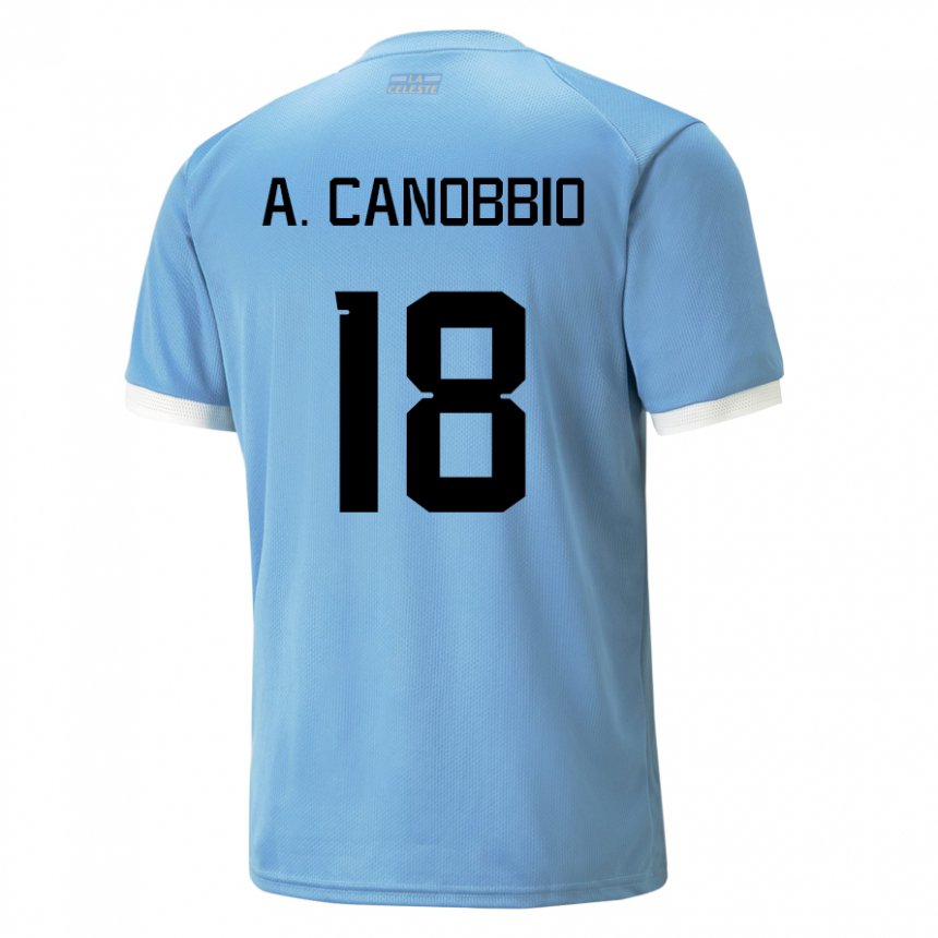 Uomo Maglia Uruguay Agustin Canobbio #18 Blu Kit Gara Home 22-24 Maglietta