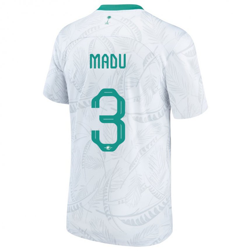 Uomo Maglia Arabia Saudita Abdullah Madu #3 Bianco Kit Gara Home 22-24 Maglietta