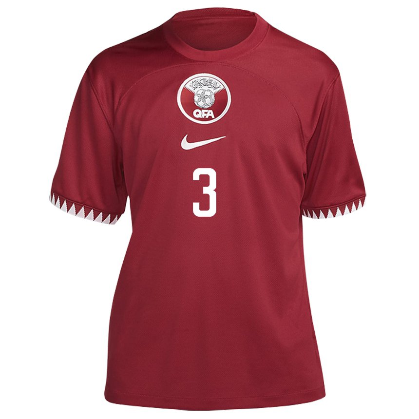 Uomo Maglia Qatar Abdelkarim Hassan #3 Marrone Kit Gara Home 22-24 Maglietta