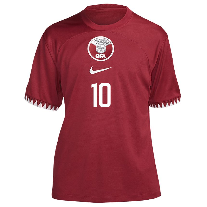 Uomo Maglia Qatar Hasan Al Haydos #10 Marrone Kit Gara Home 22-24 Maglietta