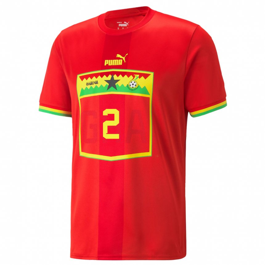 Uomo Maglia Ghana Tariq Lamptey #2 Rosso Kit Gara Away 22-24 Maglietta