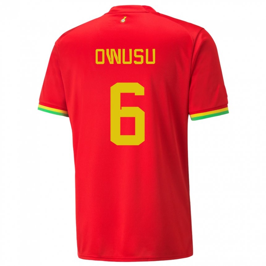 Uomo Maglia Ghana Elisha Owusu #6 Rosso Kit Gara Away 22-24 Maglietta