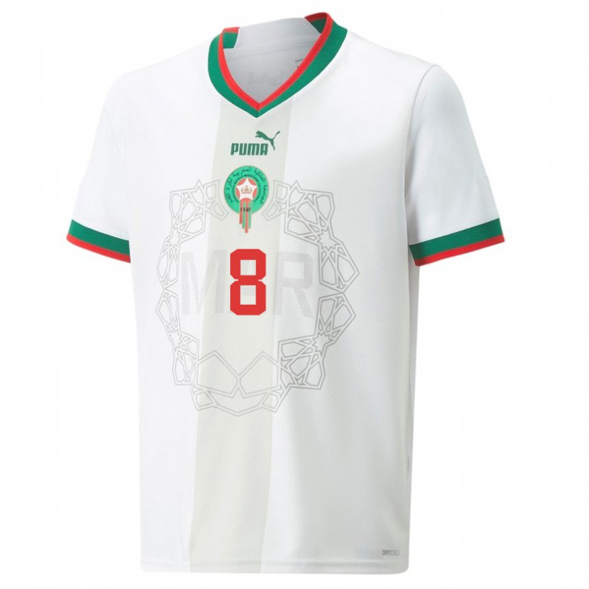 Uomo Maglia Marocco Azzeddine Ounahi #8 Bianco Kit Gara Away 22-24 Maglietta