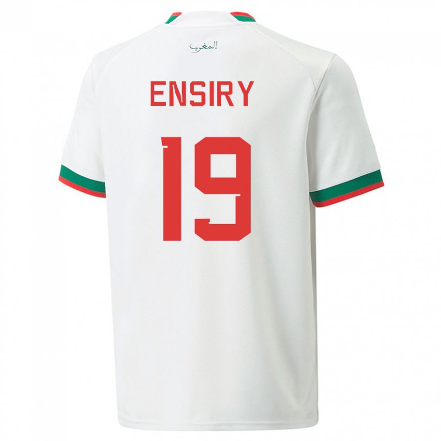 Uomo Maglia Marocco Youssef Ensiry #19 Bianco Kit Gara Away 22-24 Maglietta