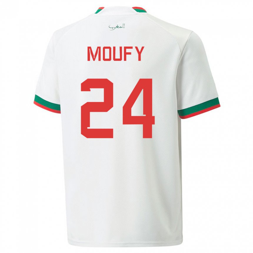 Uomo Maglia Marocco Fahd Moufy #24 Bianco Kit Gara Away 22-24 Maglietta