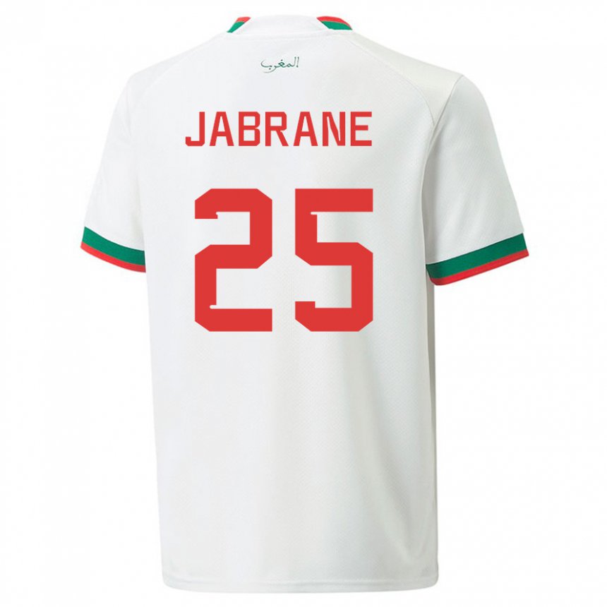 Uomo Maglia Marocco Yahya Jabrane #25 Bianco Kit Gara Away 22-24 Maglietta