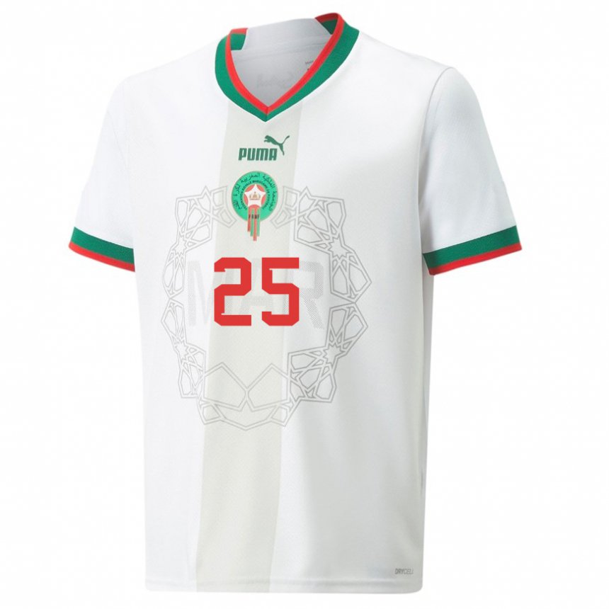 Uomo Maglia Marocco Yahya Jabrane #25 Bianco Kit Gara Away 22-24 Maglietta