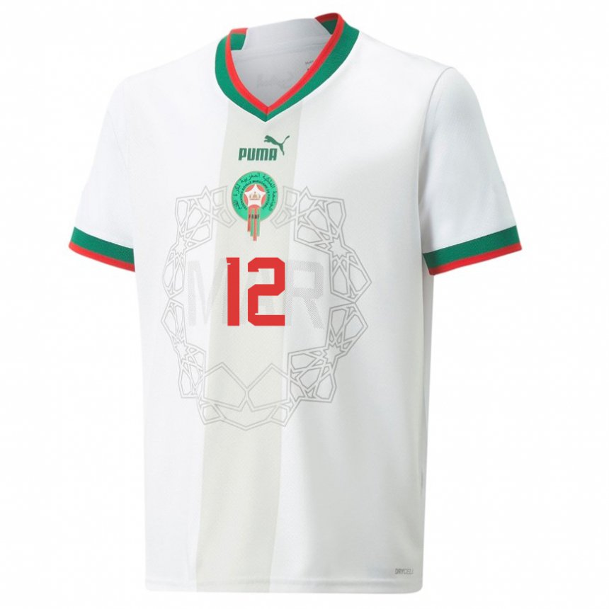 Uomo Maglia Marocco Munir #12 Bianco Kit Gara Away 22-24 Maglietta