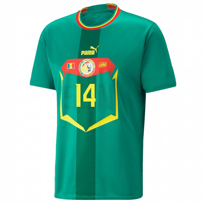 Uomo Maglia Senegal Pape Sarr #14 Verde Kit Gara Away 22-24 Maglietta