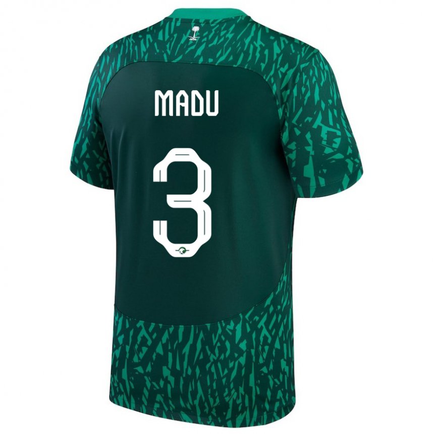 Uomo Maglia Arabia Saudita Abdullah Madu #3 Verde Scuro Kit Gara Away 22-24 Maglietta