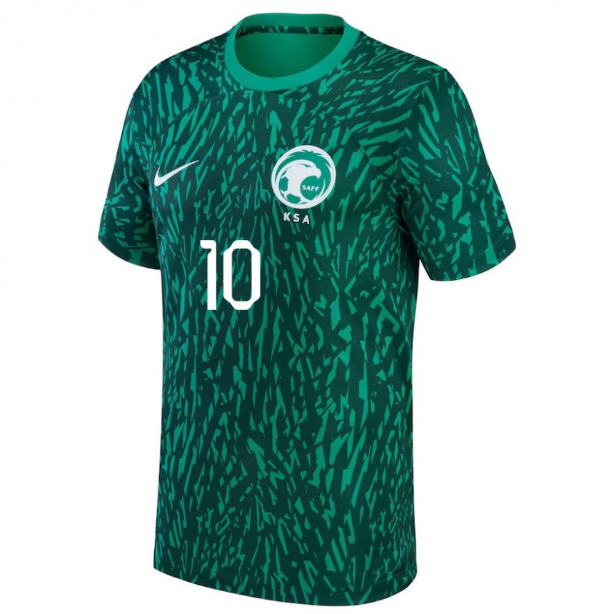 Uomo Maglia Arabia Saudita Salem Al Dawsari #10 Verde Scuro Kit Gara Away 22-24 Maglietta