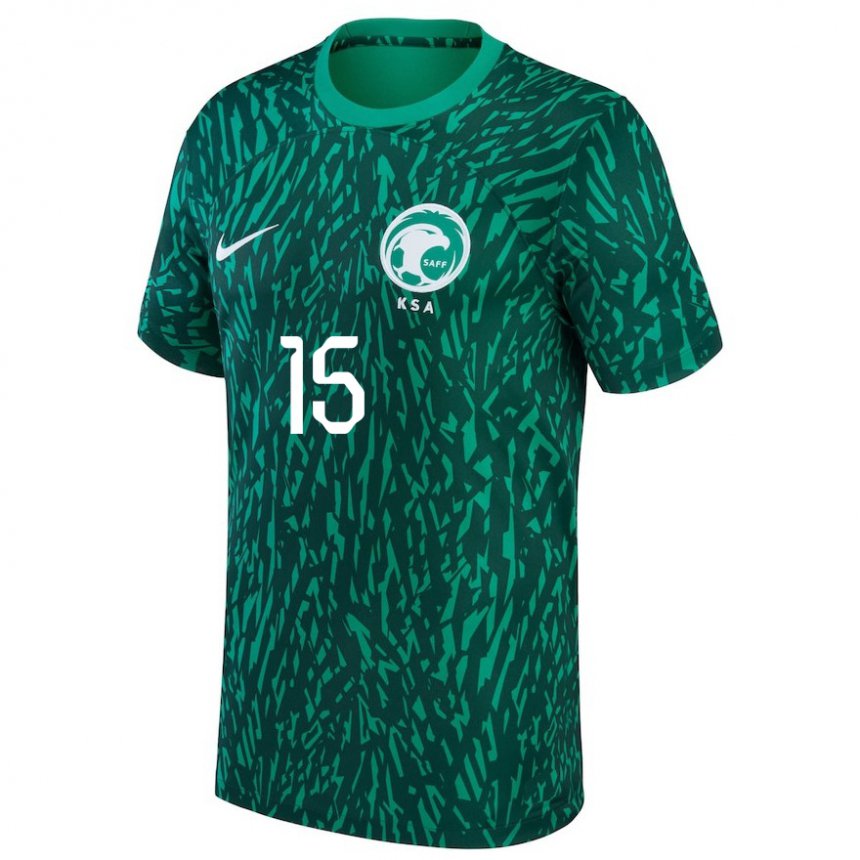 Uomo Maglia Arabia Saudita Ali Al Hassan #15 Verde Scuro Kit Gara Away 22-24 Maglietta