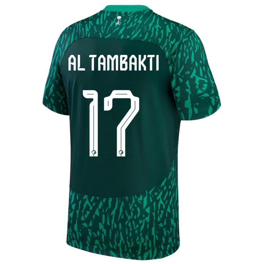 Uomo Maglia Arabia Saudita Hassan Al Tambakti #17 Verde Scuro Kit Gara Away 22-24 Maglietta