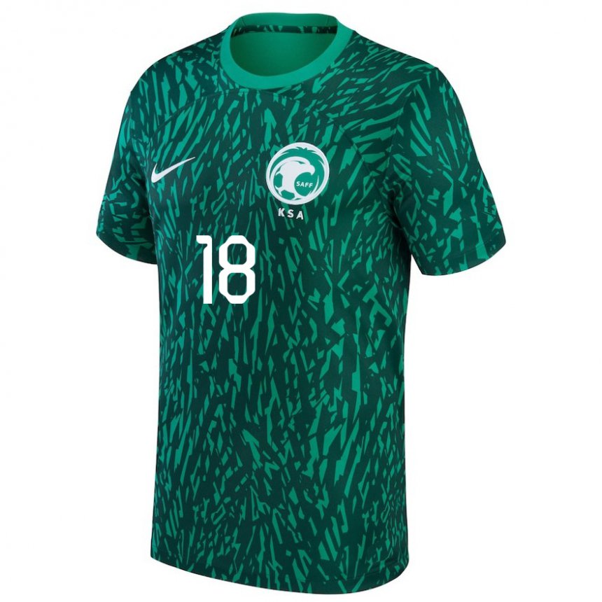 Uomo Maglia Arabia Saudita Nawaf Al Abid #18 Verde Scuro Kit Gara Away 22-24 Maglietta