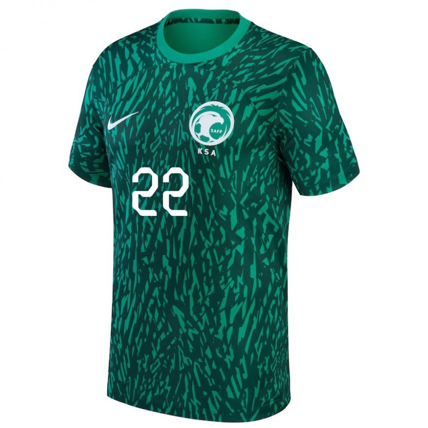 Uomo Maglia Arabia Saudita Fawaz Al Qarni #22 Verde Scuro Kit Gara Away 22-24 Maglietta