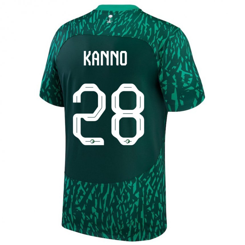 Uomo Maglia Arabia Saudita Mohamed Kanno #28 Verde Scuro Kit Gara Away 22-24 Maglietta