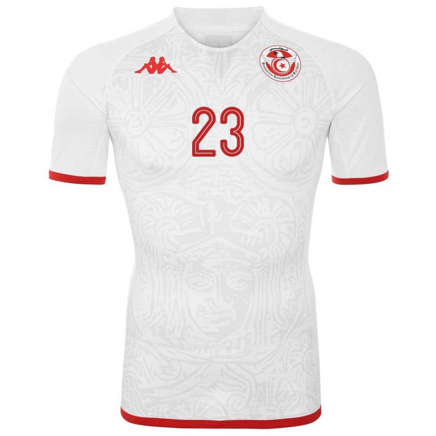 Uomo Maglia Tunisia Naim Sliti #23 Bianco Kit Gara Away 22-24 Maglietta