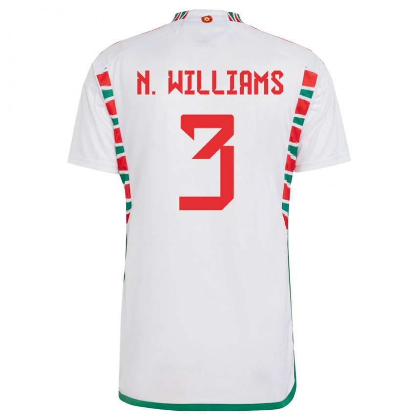 Uomo Maglia Galles Neco Williams #3 Bianco Kit Gara Away 22-24 Maglietta