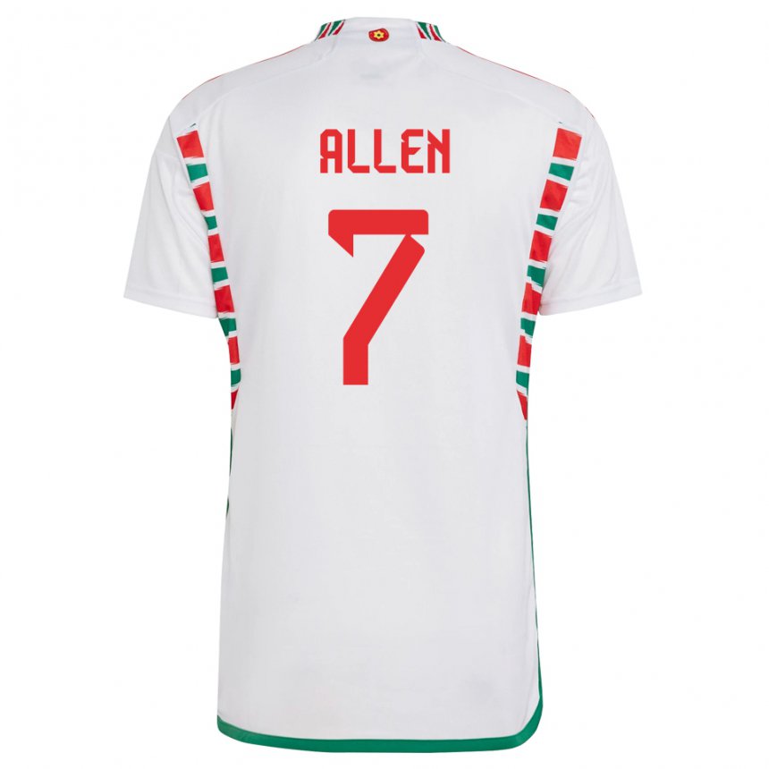 Uomo Maglia Galles Joe Allen #7 Bianco Kit Gara Away 22-24 Maglietta