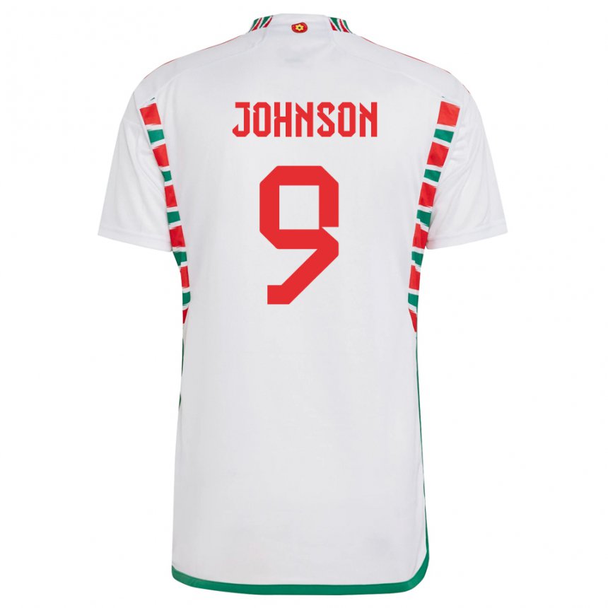 Uomo Maglia Galles Brennan Johnson #9 Bianco Kit Gara Away 22-24 Maglietta