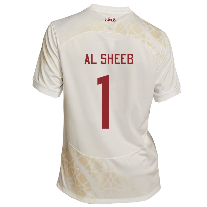 Uomo Maglia Qatar Saad Al Sheeb #1 Beige Oro Kit Gara Away 22-24 Maglietta