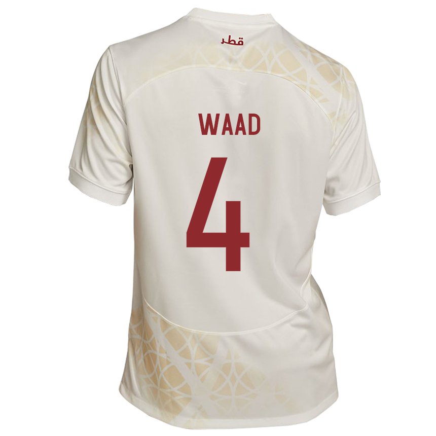 Uomo Maglia Qatar Mohammed Waad #4 Beige Oro Kit Gara Away 22-24 Maglietta