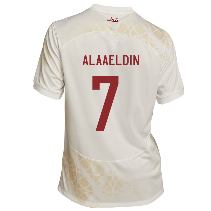 Uomo Maglia Qatar Ahmed Alaaeldin #7 Beige Oro Kit Gara Away 22-24 Maglietta