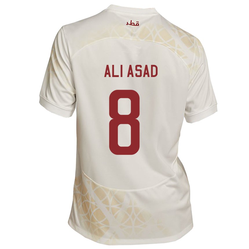 Uomo Maglia Qatar Ali Asad #8 Beige Oro Kit Gara Away 22-24 Maglietta