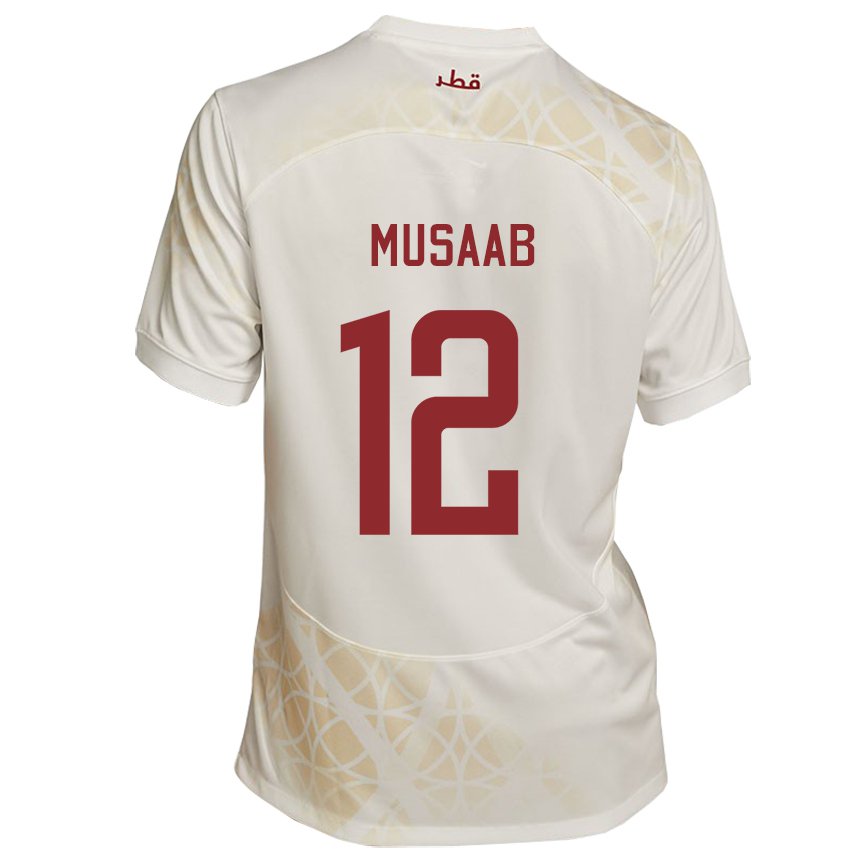 Uomo Maglia Qatar Musaab Khidir #12 Beige Oro Kit Gara Away 22-24 Maglietta