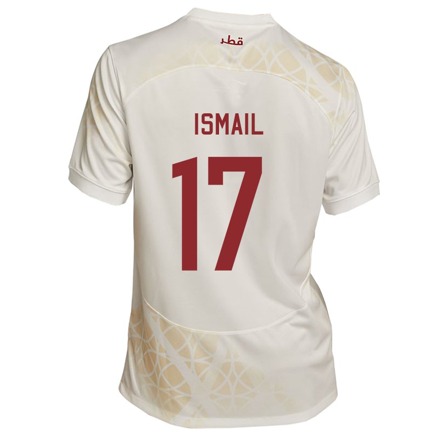 Uomo Maglia Qatar Ismail Mohamad #17 Beige Oro Kit Gara Away 22-24 Maglietta