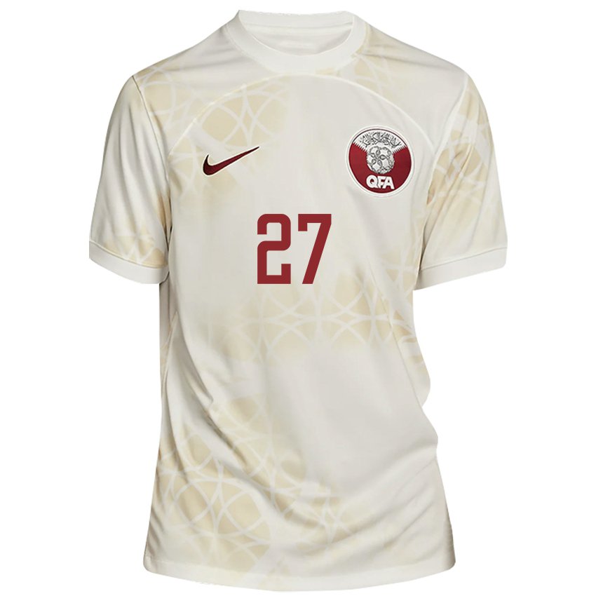 Uomo Maglia Qatar Ahmed Suhail #27 Beige Oro Kit Gara Away 22-24 Maglietta