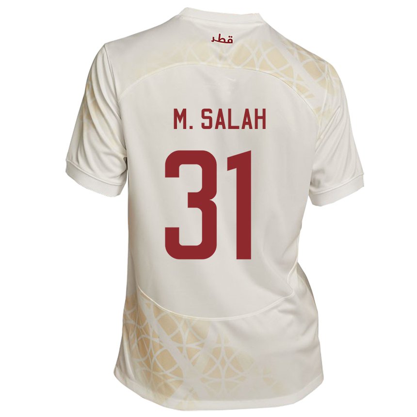 Uomo Maglia Qatar Salah Zakaria #31 Beige Oro Kit Gara Away 22-24 Maglietta