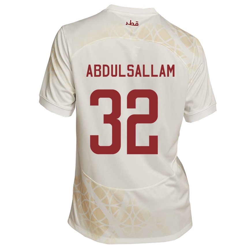 Uomo Maglia Qatar Jassem Gaber Abdulsallam #32 Beige Oro Kit Gara Away 22-24 Maglietta