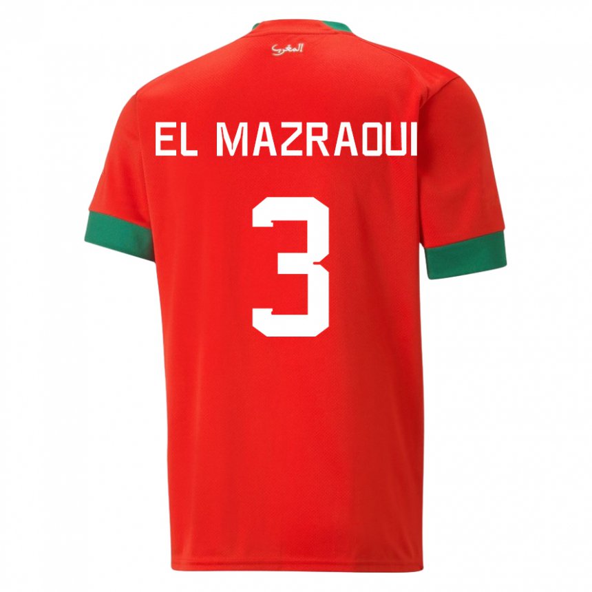 Donna Maglia Marocco Noussair El Mazraoui #3 Rosso Kit Gara Home 22-24 Maglietta
