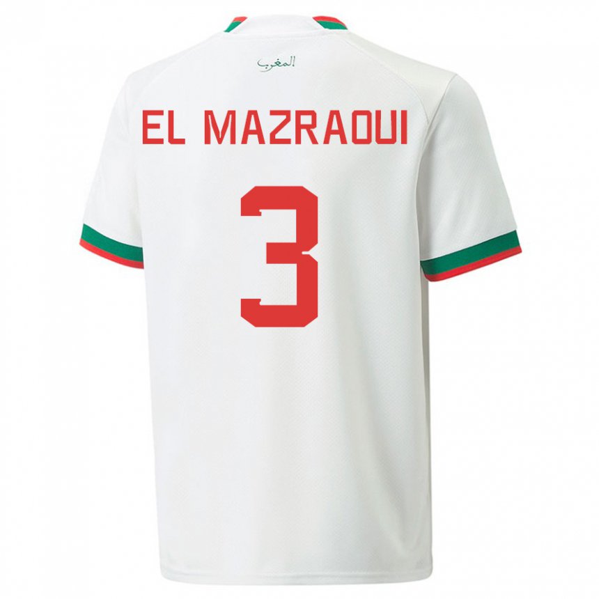 Donna Maglia Marocco Noussair El Mazraoui #3 Bianco Kit Gara Away 22-24 Maglietta