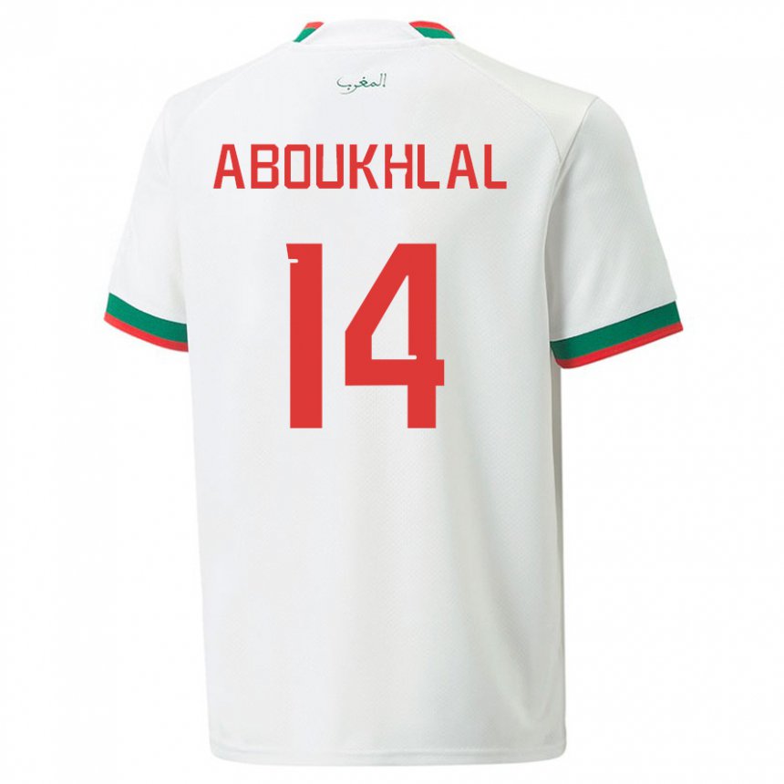 Donna Maglia Marocco Zakaria Aboukhlal #14 Bianco Kit Gara Away 22-24 Maglietta