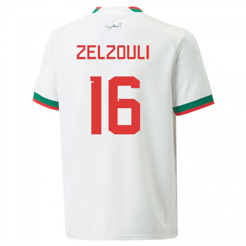 Donna Maglia Marocco Abdessamad Zelzouli #16 Bianco Kit Gara Away 22-24 Maglietta