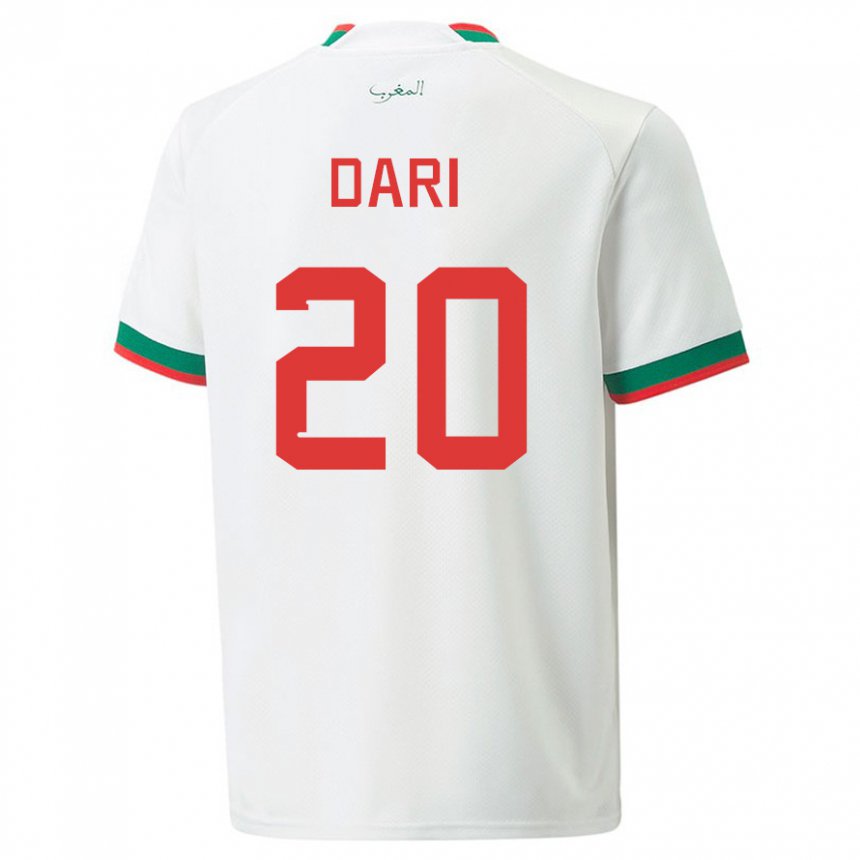 Donna Maglia Marocco Achraf Dari #20 Bianco Kit Gara Away 22-24 Maglietta