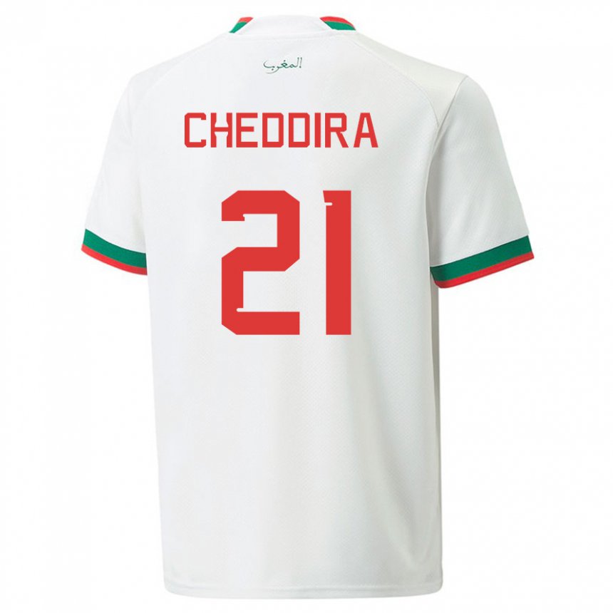 Donna Maglia Marocco Walid Cheddira #21 Bianco Kit Gara Away 22-24 Maglietta