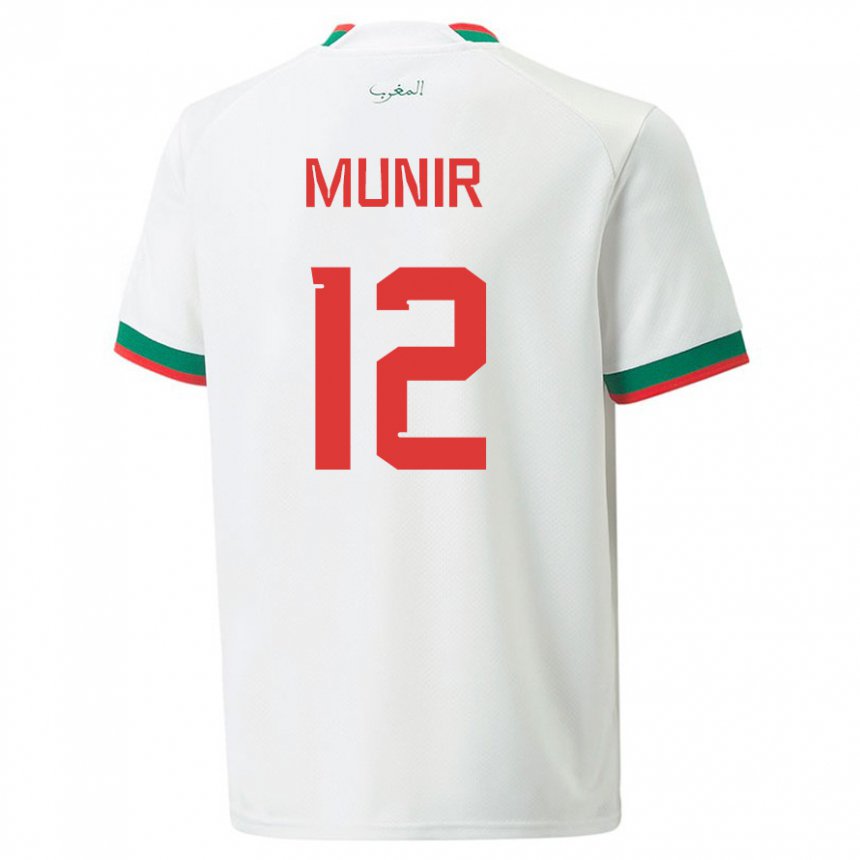 Donna Maglia Marocco Munir #12 Bianco Kit Gara Away 22-24 Maglietta